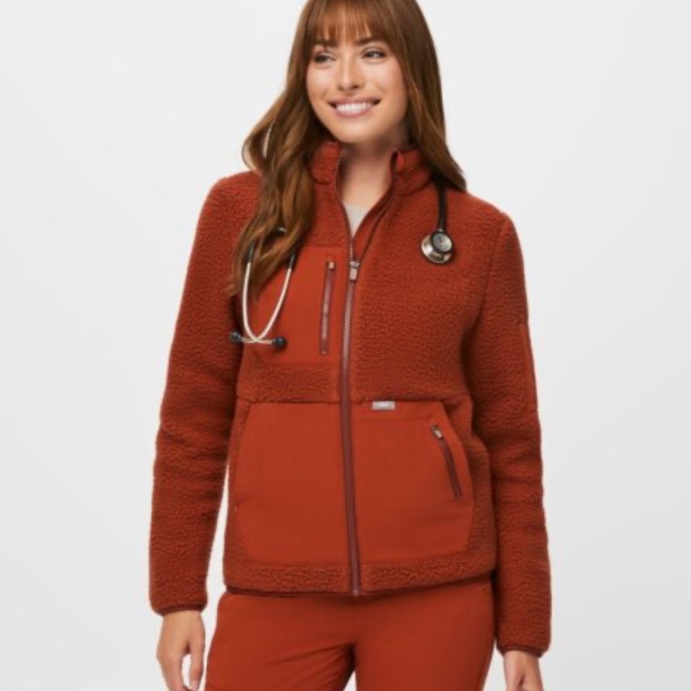 Figs Women's Rust Sherpa Zip Jacket